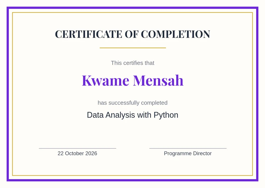 Certificate for Kwame Mensah