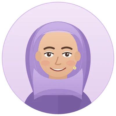 AI avatar of a woman in a lavender hijab