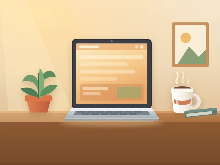 AI illustration of a laptop on a desk in morning light